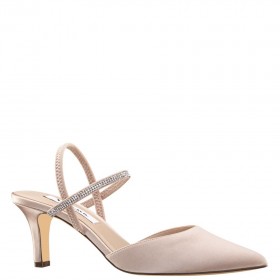 Women Nina Shoes Pumps | Billie Pearl Rose Satin Slingback Pumps With Crystal Straps