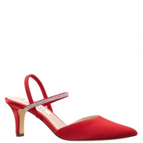 Women Nina Shoes Pumps | Billie Red Rouge Satin Slingback Pumps With Crystal Straps