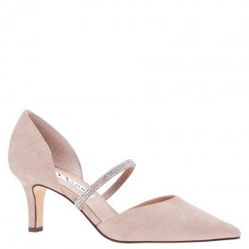 Women Nina Shoes Pumps | Brystol Alamo Tan Suedette With Crystal Band Mid-heel D'orsay Pumps