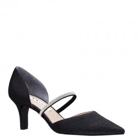 Women Nina Shoes Pumps | Brystol Black Textured Metallic With Crystal Band Mid-heel D'orsay Pumps