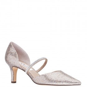 Women Nina Shoes Pumps | Brystol Champagne Glitter Mesh With Crystal Band Mid-heel D'orsay Pumps