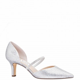 Women Nina Shoes Pumps | Brystol Silver Glitter Mesh With Crystal Band Mid-heel D'orsay Pumps
