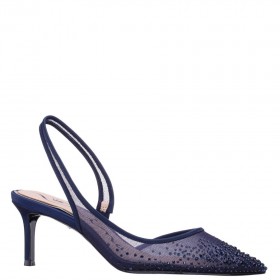 Women Nina Shoes Pumps | Nazaria New Navy Sling Back Mid-heel Pumps