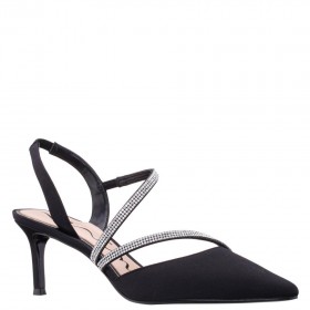 Women Nina Shoes Pumps | Nela Black Satin Sling Back Pumps With Asymetrical Rhinestone Bands