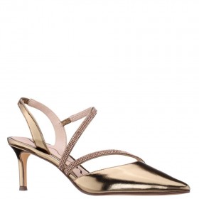 Women Nina Shoes Pumps | Nela Bronze Metallic Glaze Sling Back Pumps With Asymmetrical Rhinestone Bands