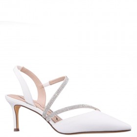 Women Nina Shoes Pumps | Nela Ivory Satin Sling Back Pumps With Asymmetrical Rhinestone Bands