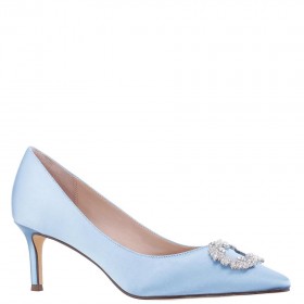 Women Nina Shoes Pumps | Neya Sky Blue Satin Mid-heel Pumps With Jeweled Buckle