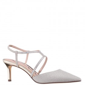 Women Nina Shoes Pumps | Nichele Platino Glitter Metallic With Crystal Twist Mid-heel Pumps