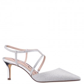 Women Nina Shoes Pumps | Nichele Silver Glitter Metallic With Crystal Twist Mid-heel Pumps