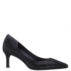 Women Nina Shoes Pumps | Nina60 Black Crystal On Black Satin Mid-heel Classic Pump