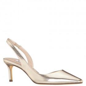 Women Nina Shoes Pumps | Nina60s Platino Metallic Glaze Mid-heel Slingback Pumps