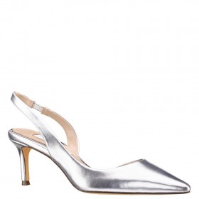 Women Nina Shoes Pumps | Nina60s Silver Metallic Glaze Mid-heel Slingback Pumps