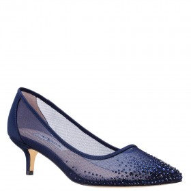 Women Nina Shoes Pumps | Sofie New Navy Mesh With Faceted Crystals Kitten-heel Pumps