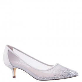 Women Nina Shoes Pumps | Sofie True Silver Mesh With Faceted Crystals Kitten-heel Pumps