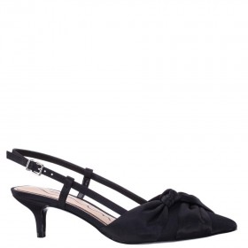 Women Nina Shoes Pumps | Stella Black Satin Slingback Pumps On A Kitten-heel With Knot Detail