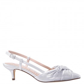 Women Nina Shoes Pumps | Stella True Silver Reflective Suedette Slingback Pumps On A Kitten-heel With Knot Detail