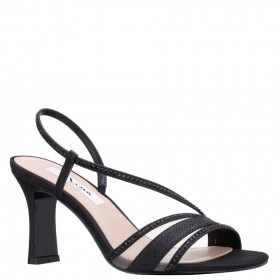 Women Nina Shoes Sandals | Abbi Black Textured Metallic With Crystals Mid-heel Slingback Sandals