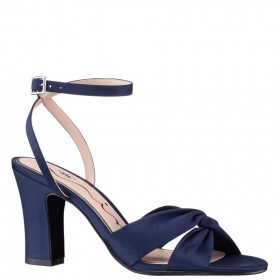 Women Nina Shoes Sandals | Ashley New Navy Satin Block-heel Sandals With Twist-front And Ankle Strap