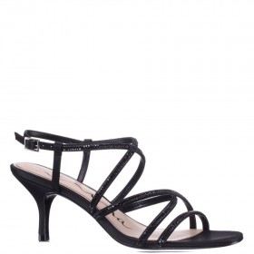 Women Nina Shoes Sandals | Briegh Black Satin Crystal Covered Strappy Mid-heel Sandals