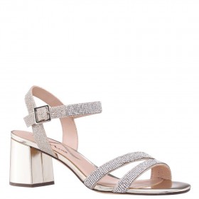 Women Nina Shoes Sandals | Brixie Soft Platino Ankle Strap Mid-heel Sandals