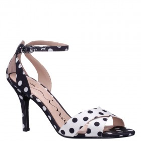 Women Nina Shoes Sandals | Dottie White/black Polka-dot High-heel Sandals With Ankle-strap