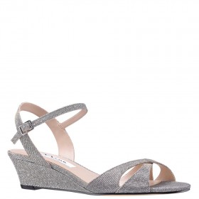 Women Nina Shoes Sandals | Flora Steel Textured Metallic Demi-wedge Sandals With Ankle-strap