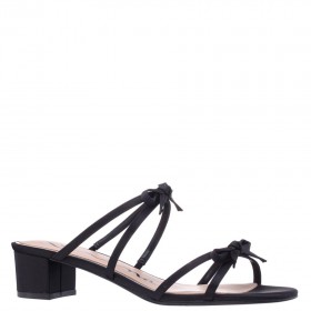 Women Nina Shoes Sandals | Gaby Black Satin With Bows On A Block-heel Slide