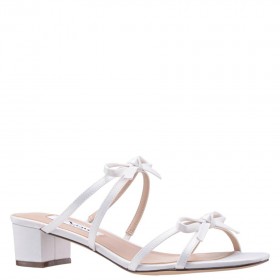 Women Nina Shoes Sandals | Gaby Ivory Satin With Bows On A Block-heel Slide