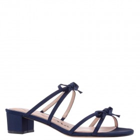 Women Nina Shoes Sandals | Gaby New Navy Satin With Bows On A Block-heel Slide
