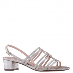 Women Nina Shoes Sandals | Gladys Platino Textured Metallic Strappy Sandals On A Low-block Heel