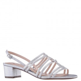 Women Nina Shoes Sandals | Gladys Silver Textured Metallic Strappy Sandals On A Low-block-heel