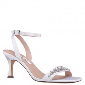 Women Nina Shoes Sandals | Leidy White Satin Sandals With Rhinestone Embellishment And Ankle-strap