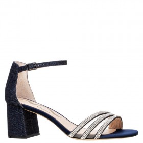 Women Nina Shoes Sandals | Nagida Navy Metallic Textured Block-heel Sandal