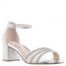 Women Nina Shoes Sandals | Nagida Silver Metallic Textured Block-heel Sandal