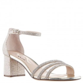 Women Nina Shoes Sandals | Nagida Soft Platino Metallic Textured Block-heel Sandal