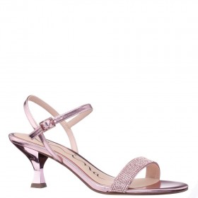 Women Nina Shoes Sandals | Neryssa Icy Pink Metallic Foil With Pink Crystal Band Kitten-heel Sandals With Ankle-strap