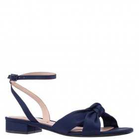 Women Nina Shoes Sandals | Sulma New Navy Satin Block-heel Flat Sandals With Ankle-strap