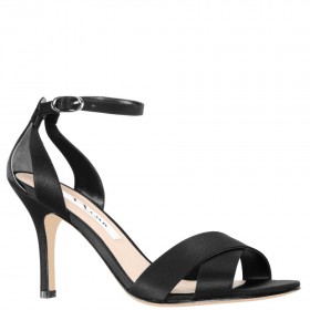 Women Nina Shoes Sandals | Venus Black Satin High-heel Sandals With Ankle-strap