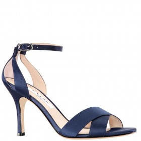 Women Nina Shoes Sandals | Venus New Navy Satin High-heel Sandals With Ankle-strap