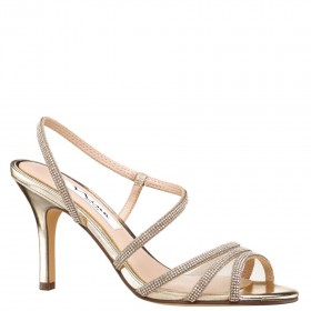 Women Nina Shoes Sandals | Vianca Platino Metallic Foil Slingback Sandals With Crystal Straps On A Mid-heel