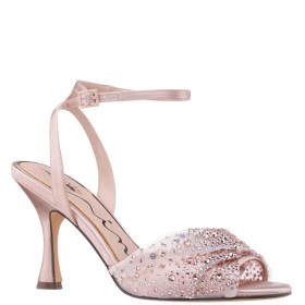 Women Nina Shoes Sandals | Vida Pearl Rose Satin With Mesh And Faceted Crystals High-heel Sandals With Ankle-strap
