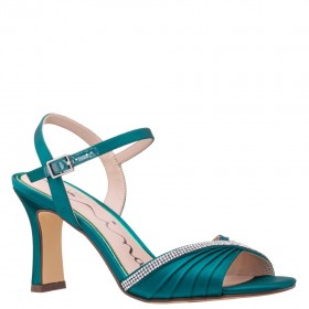 Women Nina Shoes Satin Shop | Agnes Spruce Satin With Crystals Mid-heel Sandals With Ankle-strap