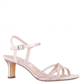 Women Nina Shoes Satin Shop | Bobby Pearl Rose Satin With Crystal Straps And Rhinestone Buckles Mid-heel Sandals