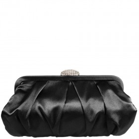 Women Nina Shoes Satin Shop | Concord Black Pleated Frame Clutch With Crystal Clasp