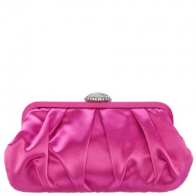 Women Nina Shoes Satin Shop | Concord Ultra Pink Pleated Frame Clutch With Crystal Clasp