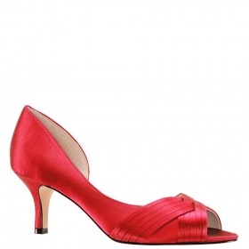 Women Nina Shoes Satin Shop | Contesa Red Satin D'orsay Pumps With A Peep-toe On A Mid-heel