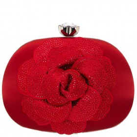 Women Nina Shoes Satin Shop | Flores Red Rouge Crystal Embellished Flower Minaudiere
