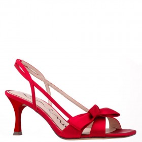 Women Nina Shoes Satin Shop | Lizette Red Satin With Bow Slingback Sandals On A Mid-heel