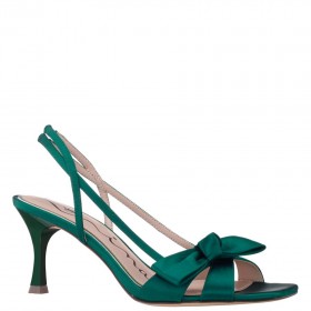Women Nina Shoes Satin Shop | Lizette Spruce Satin With Bow Slingback Sandal On A Mid-heel