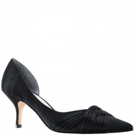 Women Nina Shoes Wide Widths | Blakely Black Satin D'orsay Mid-heel Pleated-toe Pumps